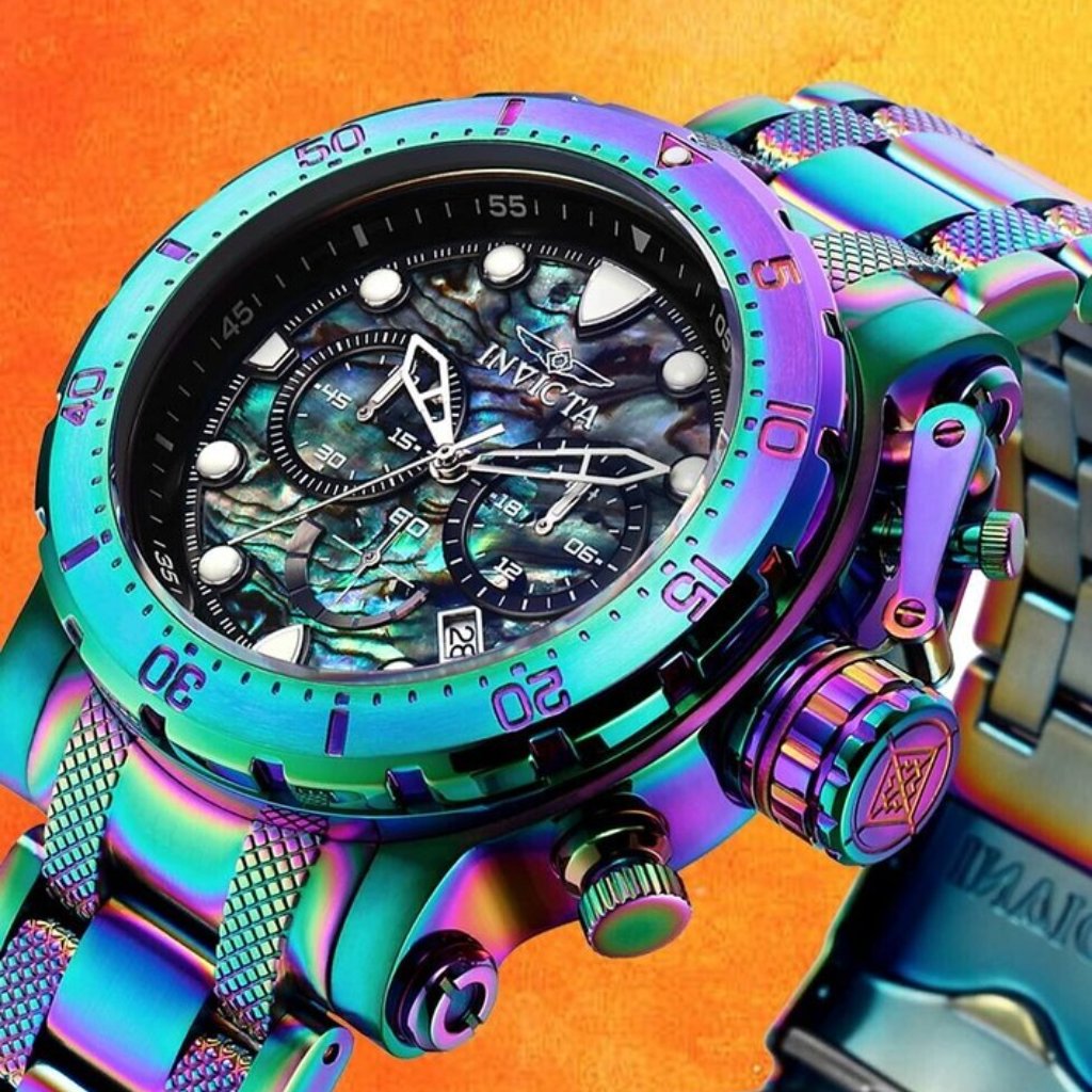 Mens Beautiful Chronograph Iridescent Dial Watch